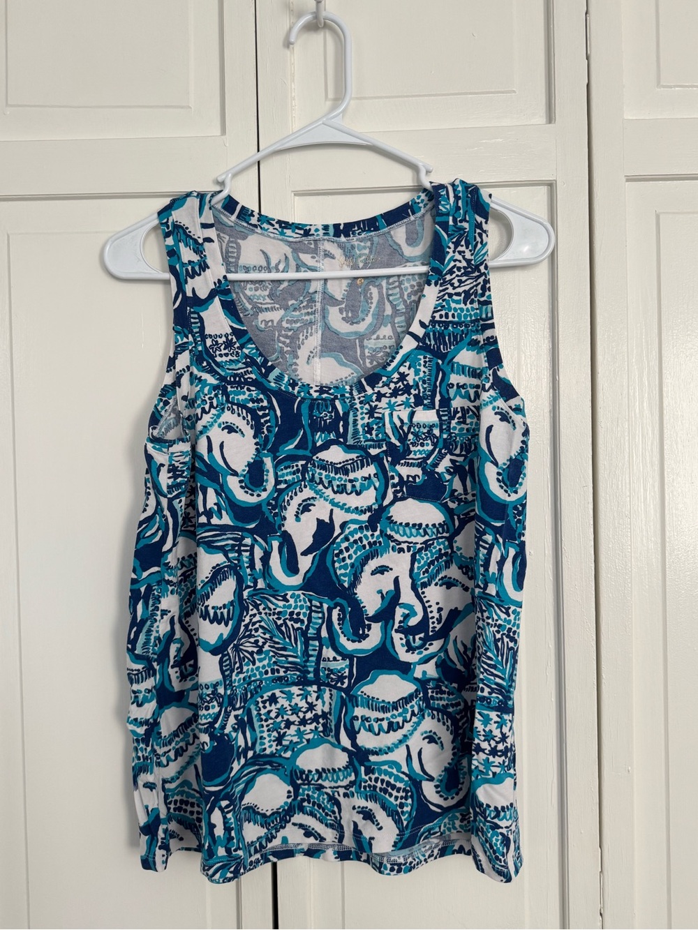 Lilly Pulitzer Teal, Navy & White Abstract Print Tank